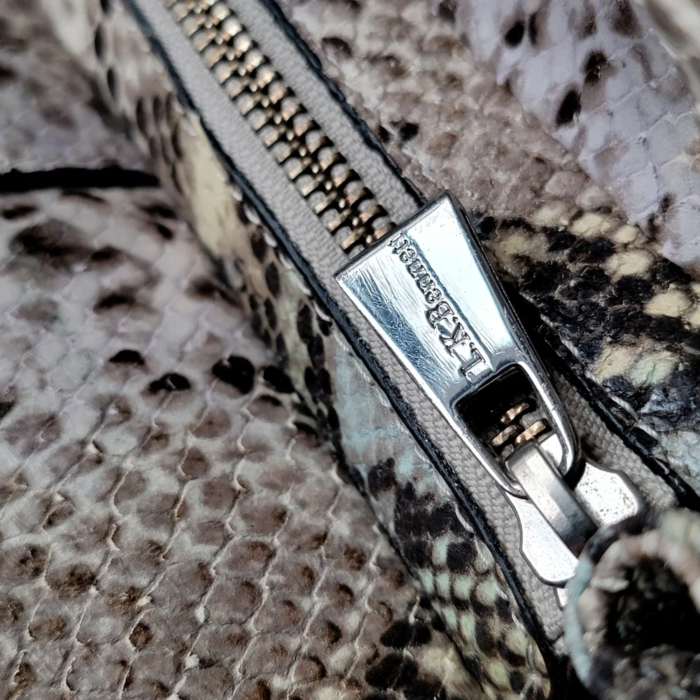 L.K. Bennett Anna Python Snakeskin Satchel Tan Blue Leather Italy Bag